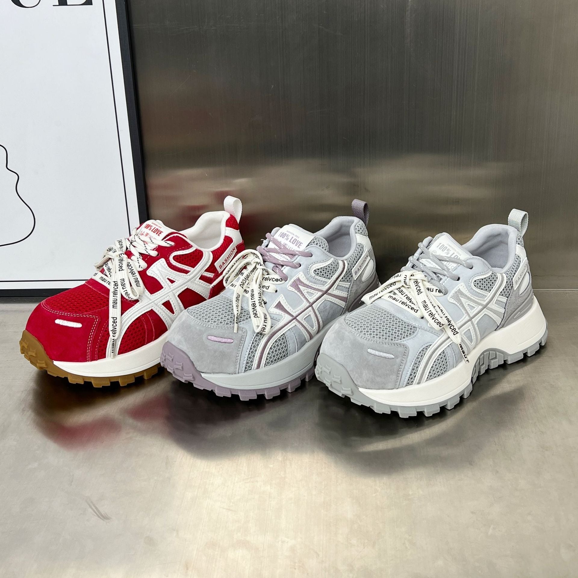 Damen Sportliche Chunky Sneakers mit atmungsaktiver Mesh-Oberfläche und rutschfester Sohle R&B