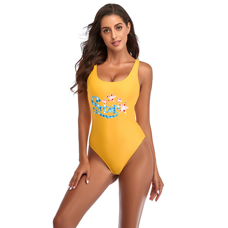 Damen Sportlicher Einteiler Badeanzug mit modischem Sternen-Design R&B