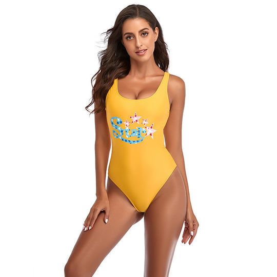 Damen Sportlicher Einteiler Badeanzug mit modischem Sternen-Design R&B