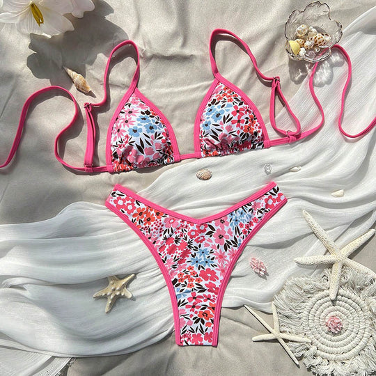 Damen Triangel-Bikini mit aufregendem Leopardenmuster und verstellbaren Trägern R&B