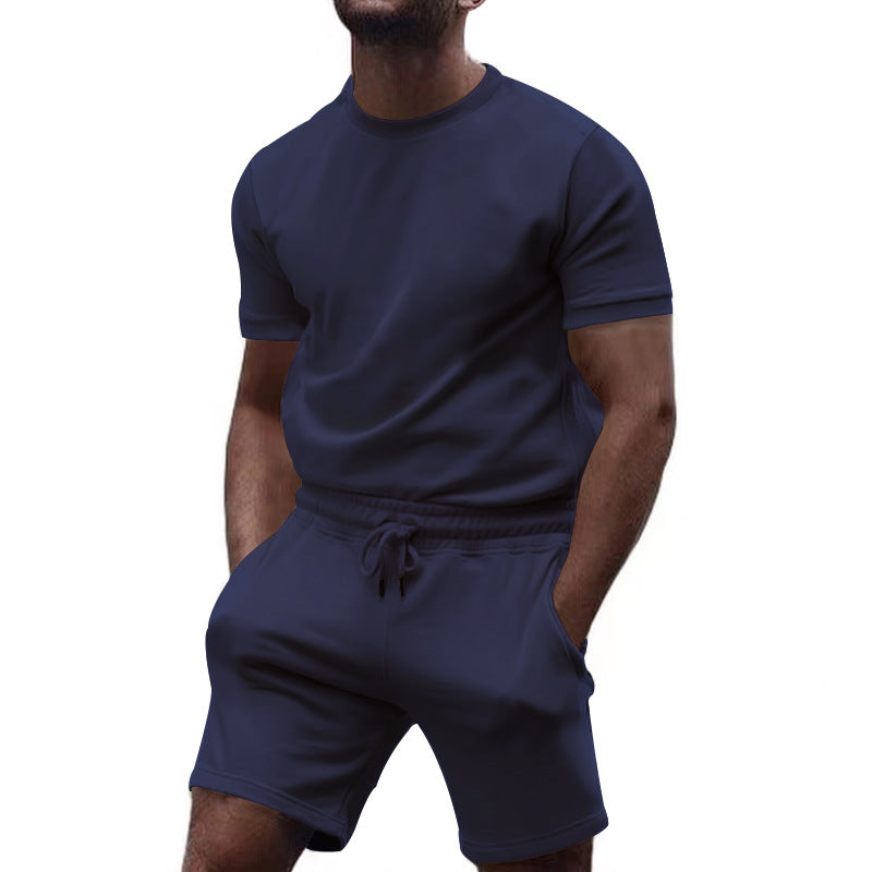 Herren nan minimalistisches Jersey-Ensemble mit bequemem Rundhalsshirt und elastischer Tunnelzug-Kurzhose R&B