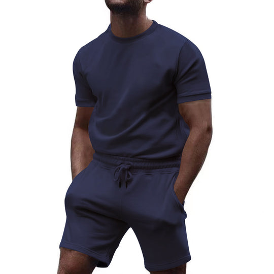 Herren nan minimalistisches Jersey-Ensemble mit bequemem Rundhalsshirt und elastischer Tunnelzug-Kurzhose R&B