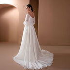 Romantisches Off-Shoulder Langarm Weißes Brautkleid für Hochzeit | R&B