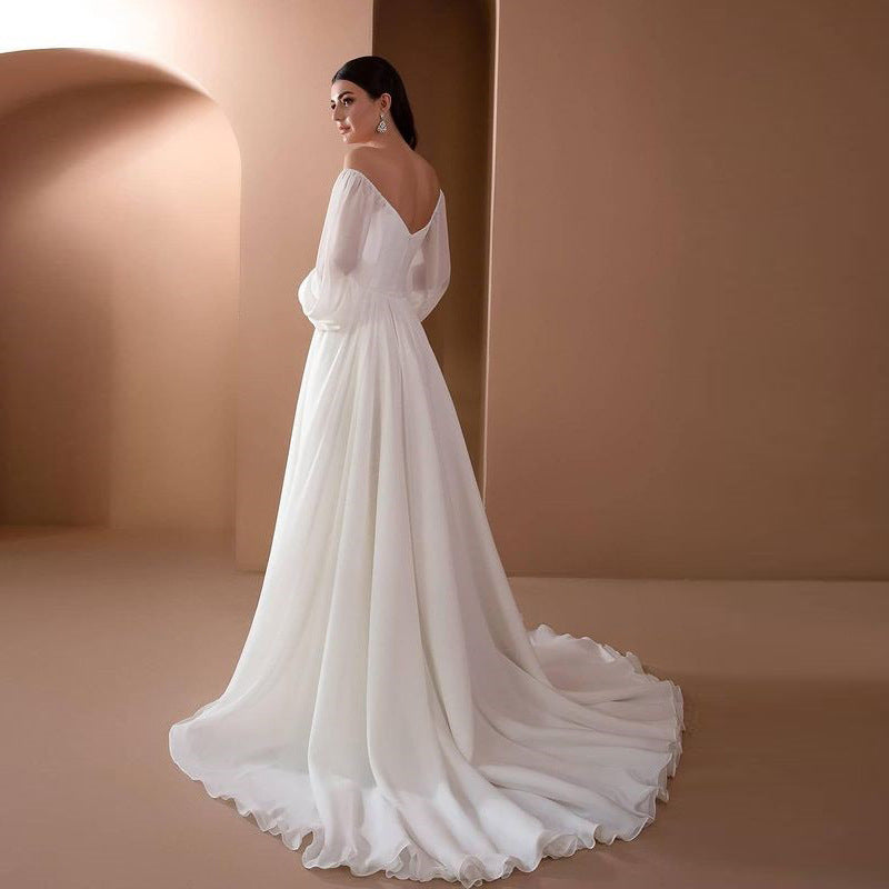 Romantisches Off-Shoulder Langarm Weißes Brautkleid für Hochzeit | R&B