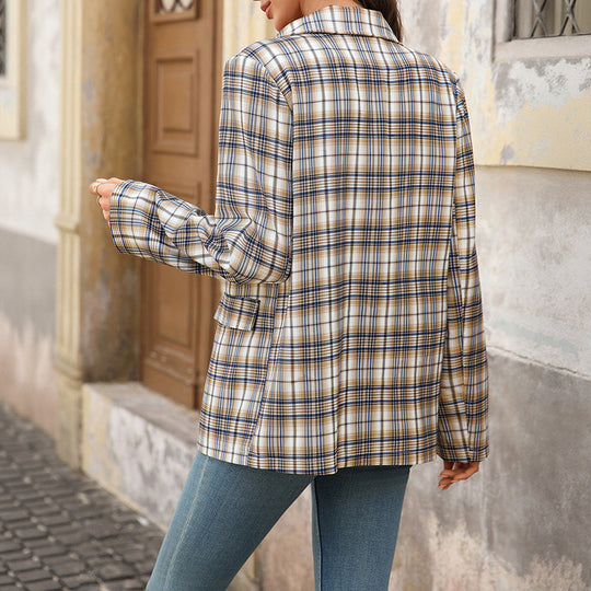 Damen klassischer kariertes Blazer mit trendigen Patches R&B
