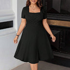 Damen elegant geschnittenes A-Linien Kleid mit geschmackvollem Quadrat-Ausschnitt und voluminösen Ärmeln R&B