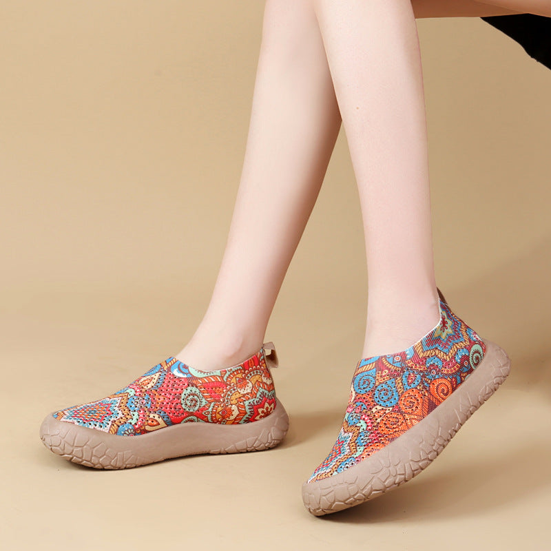Damen Slip-On Freizeit-Schuhe mit Blumenmuster und rutschfester Sohle R&B