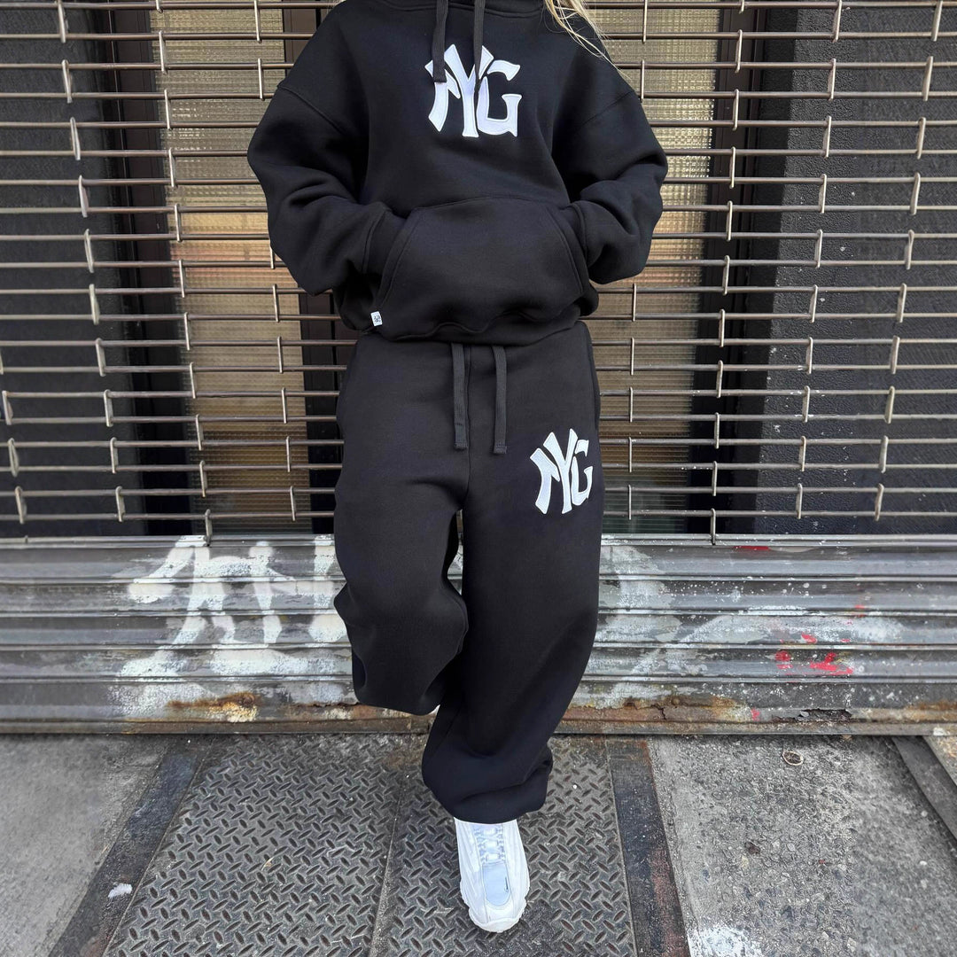 Unisex nan weit geschnittene Kapuzen-Sweatjacke mit beidseitig öffnendem Reißverschluss und Logo-Applikation R&B