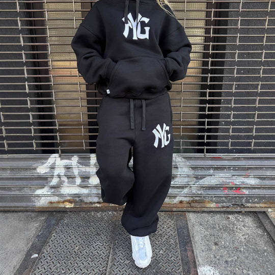 Unisex nan weit geschnittene Kapuzen-Sweatjacke mit beidseitig öffnendem Reißverschluss und Logo-Applikation R&B