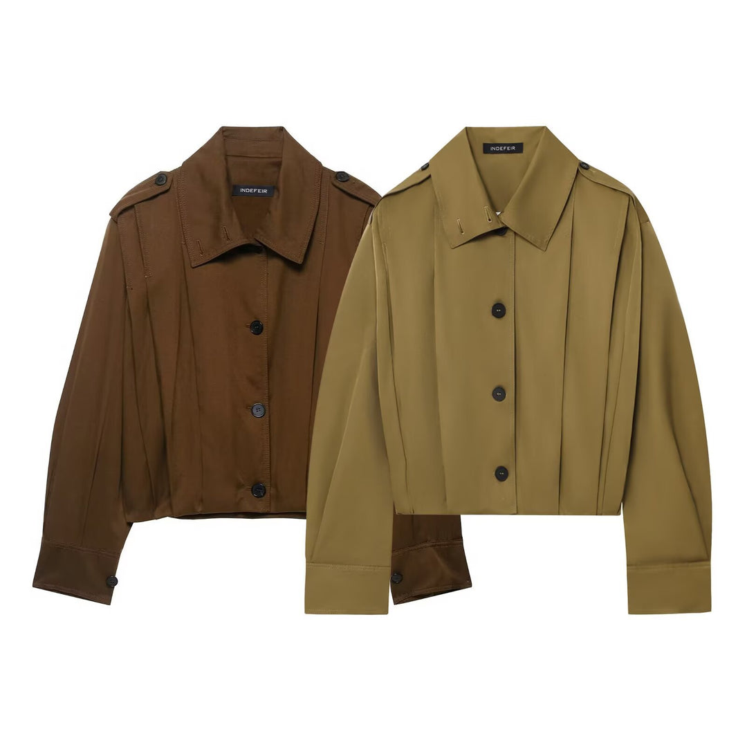 Damen modische cropped Jacke mit dekorativen Knopfdetails R&B