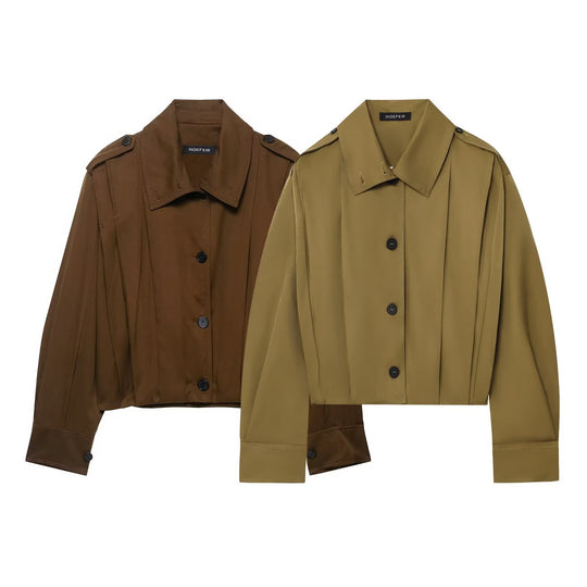 Damen modische cropped Jacke mit dekorativen Knopfdetails R&B