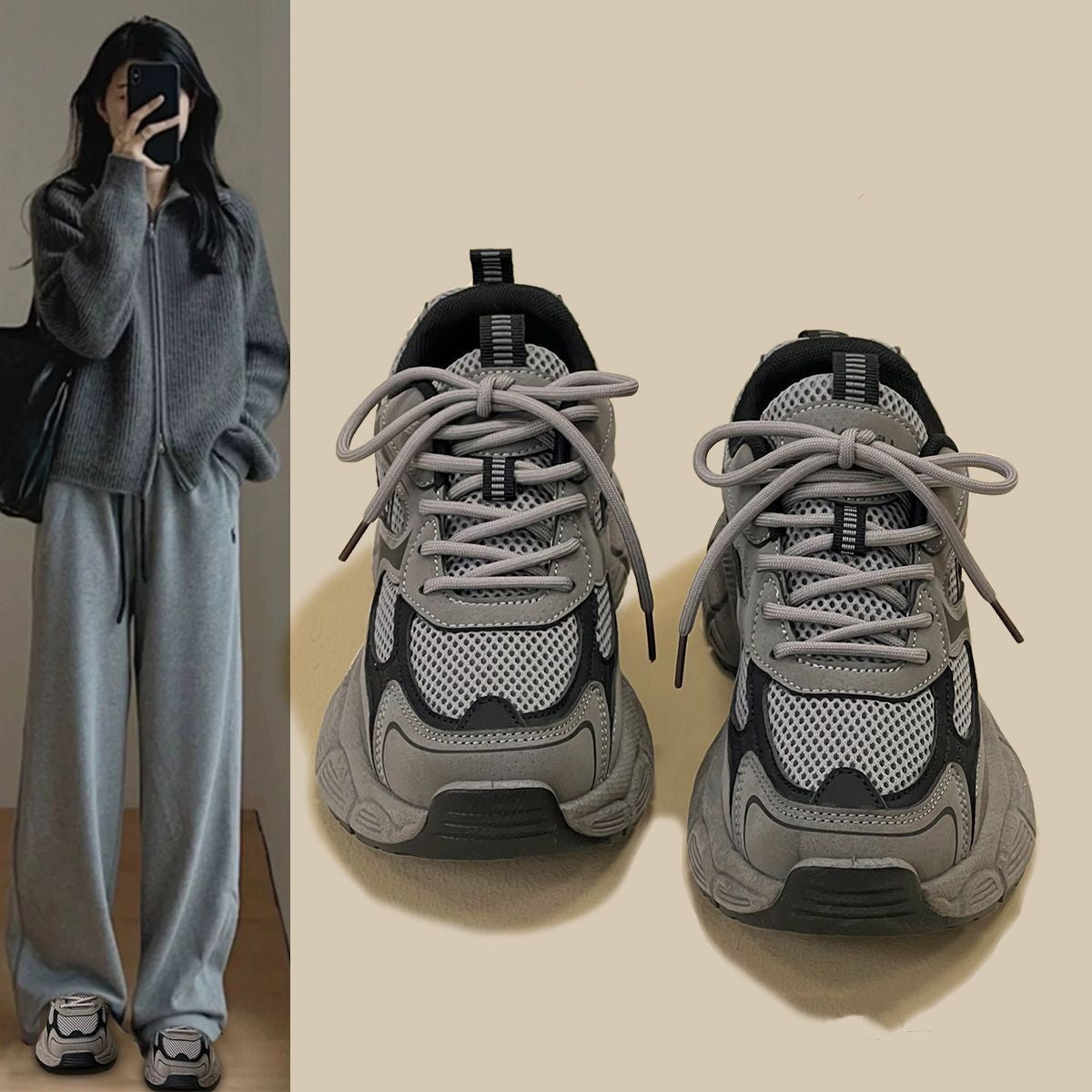 Damen Sportliche Mesh-Sneaker mit dämpfender Sohle und atmungsaktiver Obermaterialstruktur R&B