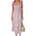 Damen Sommerkleid mit Raffung und schulterlangen BindR&Bändern R&B