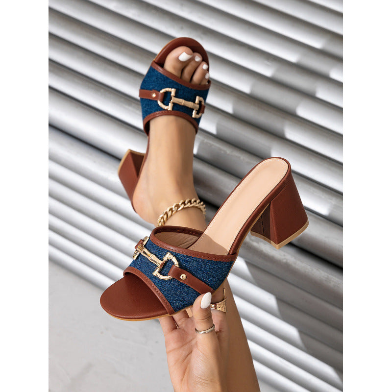 Damen modische Slipper mit eleganten Ketten- und Denim-Details R&B