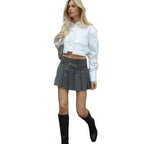 Damen modisches cropped Hemd mit Volantärmeln R&B