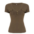 Damen Kurzarmshirt mit Knopfdetails und seitlichen Taschen R&B