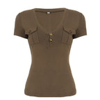 Damen Kurzarmshirt mit Knopfdetails und seitlichen Taschen R&B