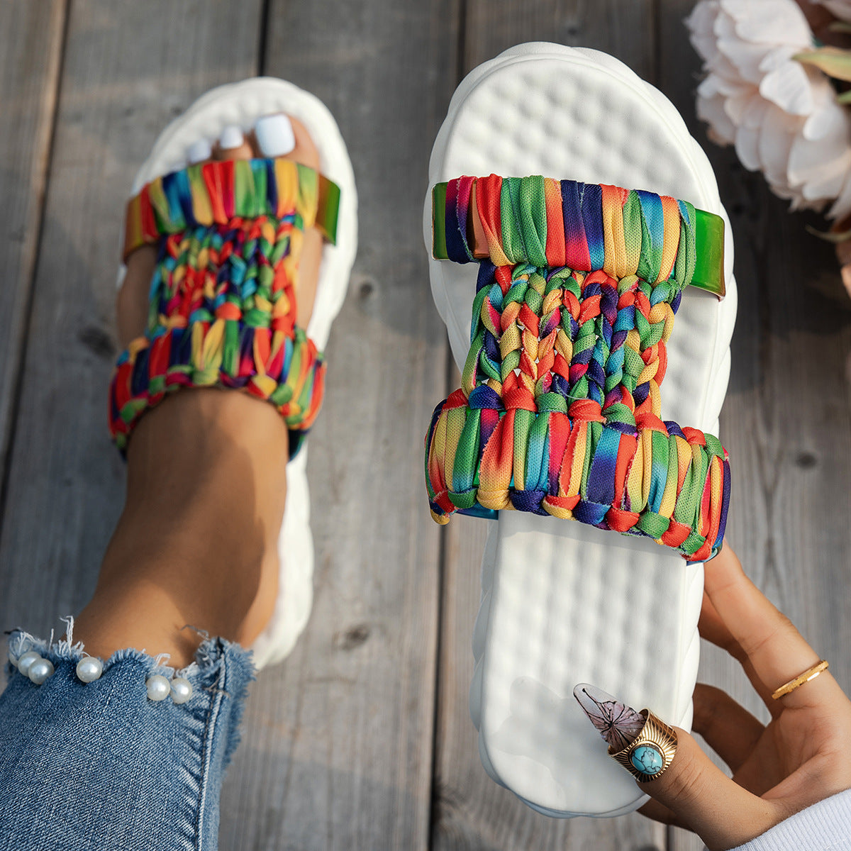 Damen komfortable Zehentrenner-Sandalen mit geflochtenem Obermaterial R&B
