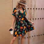 Damen lässiges Freizeitkleid im Boho-Stil mit voluminösem Rock und elastischem Tailleneinsatz R&B