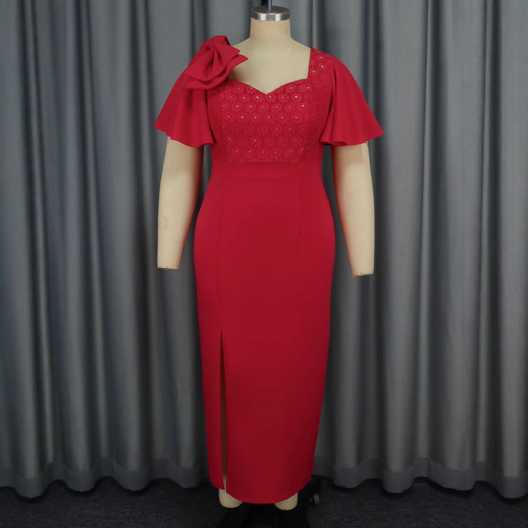 Damen Elegantes Abendkleid mit floralem Spitzenoberteil und voluminösen Rüschensäumen R&B