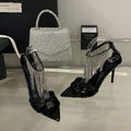 Damen spitze High Heel Sandalen mit funkelndem Strassbesatz R&B