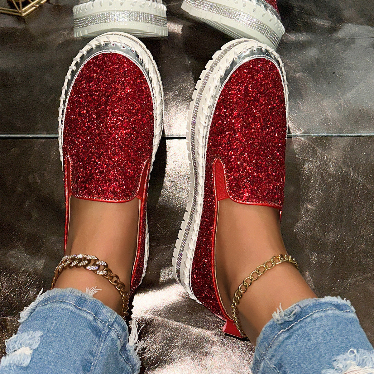 Damen Slip-On Glitzer Sneakers R&B