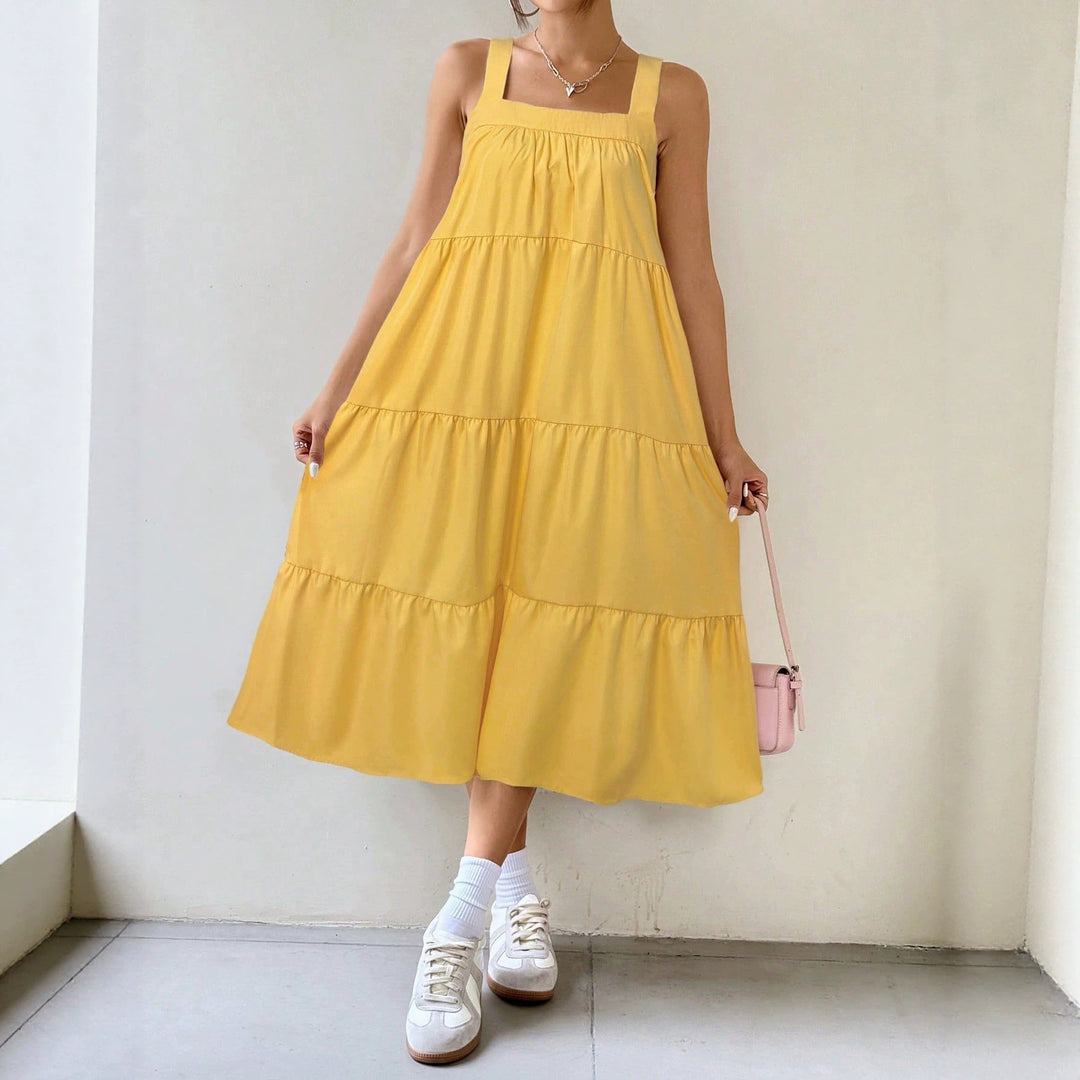 Damen luftiges Maxikleid mit Rüschendetails und seitlichem Schlitz R&B