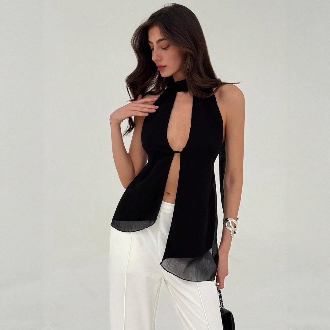 Damen elegantes Oberteil mit tiefem V-Ausschnitt und schmaler Taillenpartie R&B