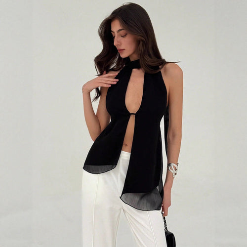 Damen elegantes Oberteil mit tiefem V-Ausschnitt und schmaler Taillenpartie R&B