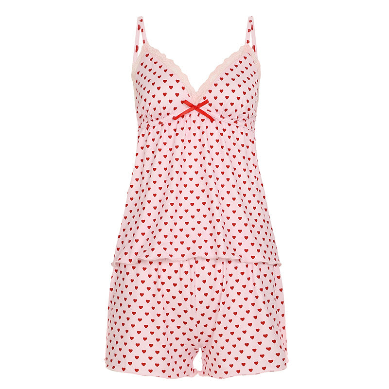 Damen Schlafanzug-Set mit Herzmuster und Spitze R&B