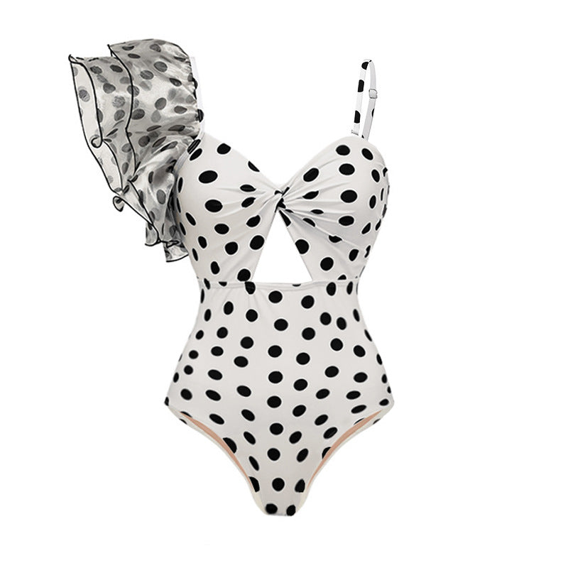 Damen Einteiler Badeanzug mit asymmetrischem Rüschendesign R&B