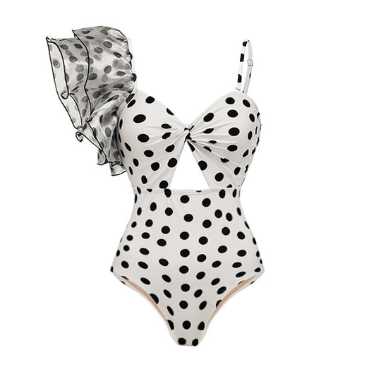 Damen Einteiler Badeanzug mit asymmetrischem Rüschendesign R&B