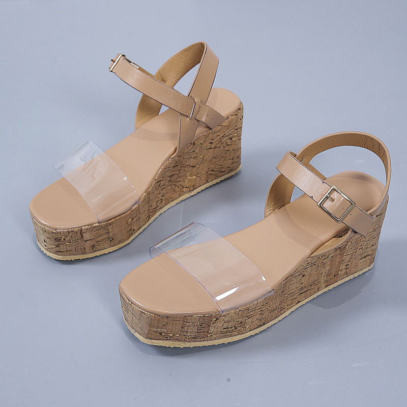 Damen Wedge-Pantoletten mit transparenter Riemen-Optik und Korksohle R&B