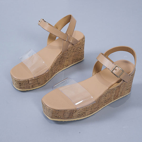 Damen Wedge-Pantoletten mit transparenter Riemen-Optik und Korksohle R&B
