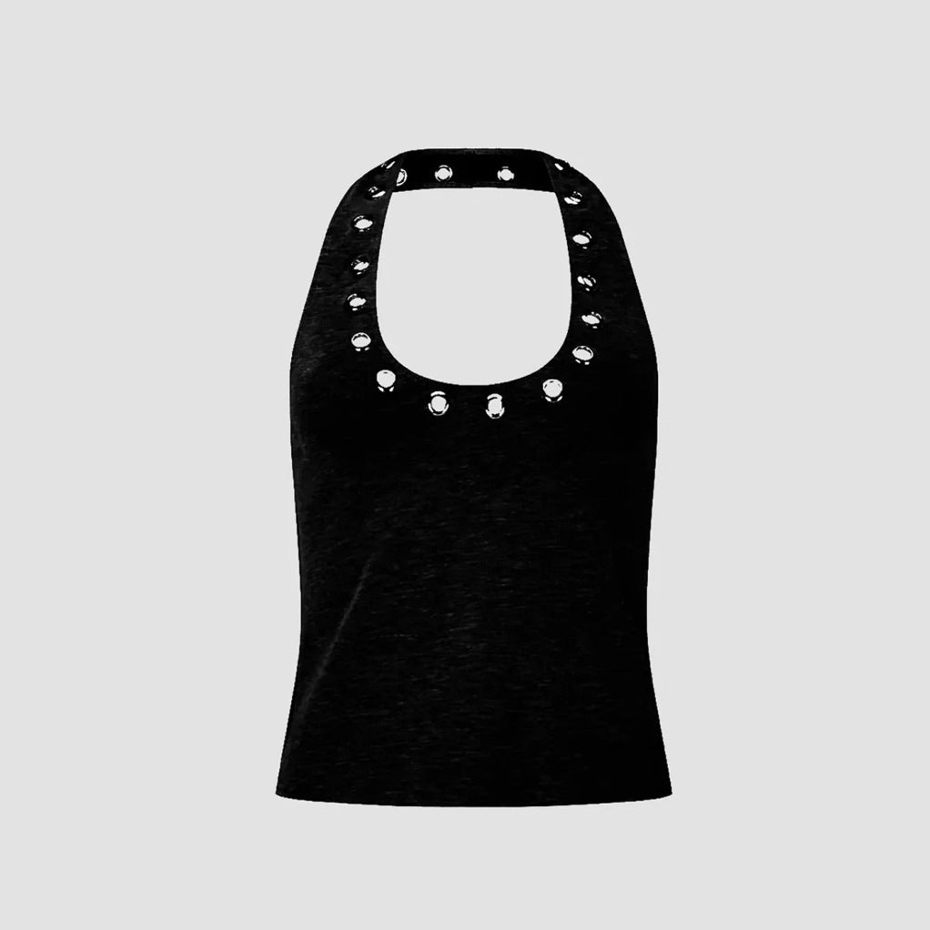 Damen Stylisches Haltertop mit glänzenden Ösen R&B