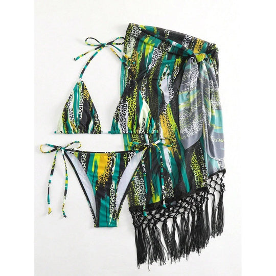Damen Bikini-Set mit trendigem Fransenüberrock und verstellbaren Trägern R&B