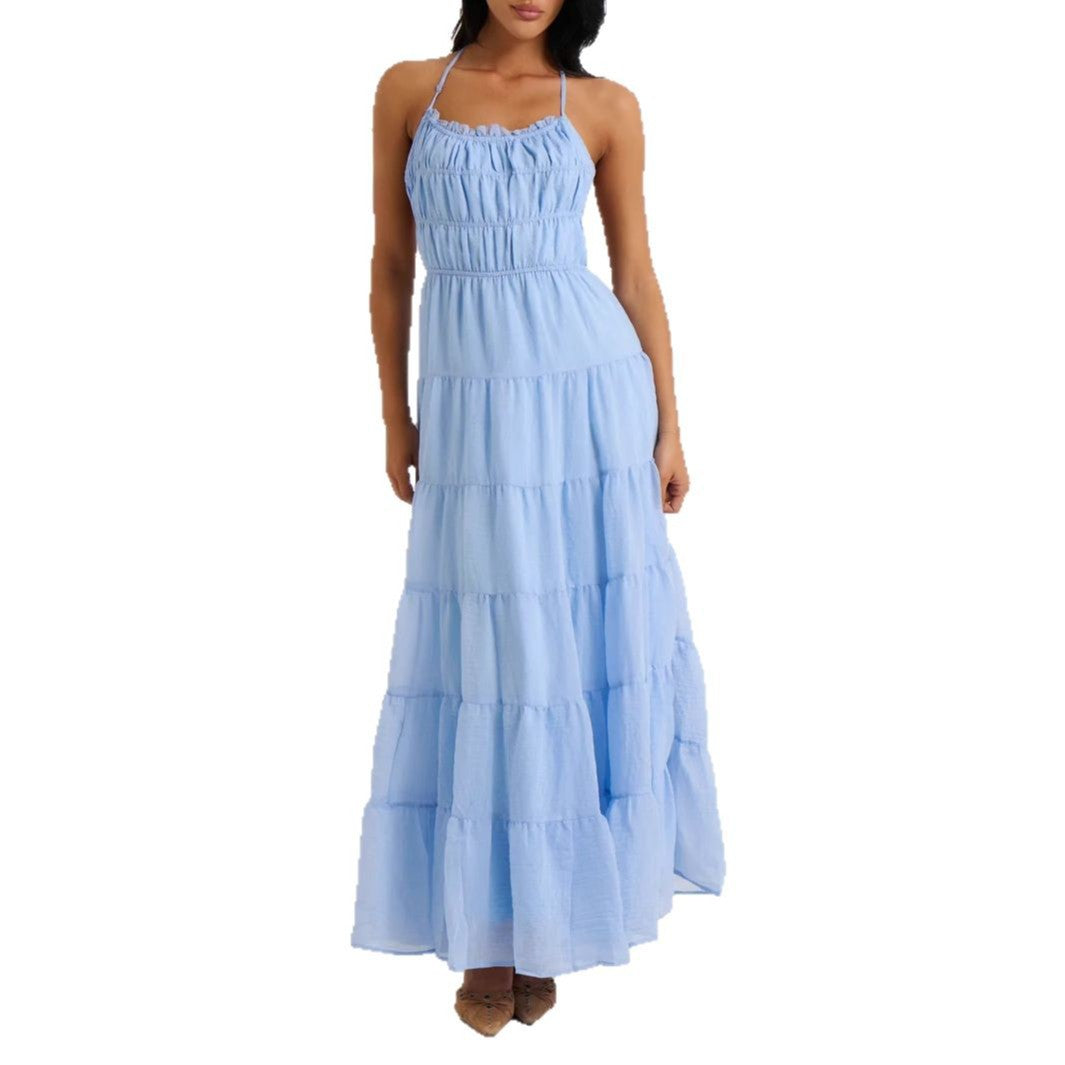 Damen luftiges Maxikleid mit Rüschendetails und elastischem Taillenbund R&B