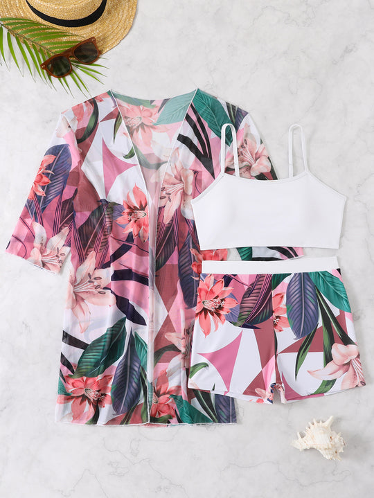 Damen Strandoutfit mit floralem Muster R&B