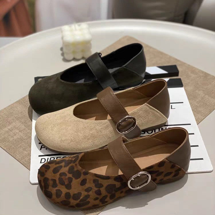 Damen Ballerinas mit modischem Leopardenmuster und anpassbarem Riemen R&B