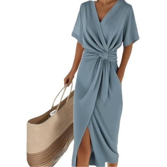 Damen Wickelkleid mit eleganter Drapierung und Seitenschlitz R&B