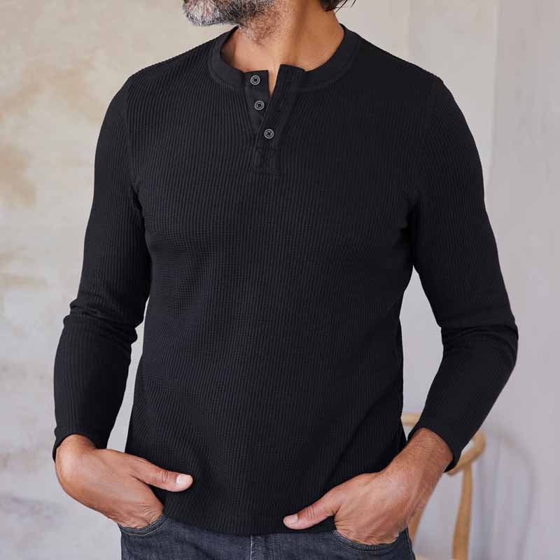 Herren Strick-Thermo-Oberteil mit Knopfleiste