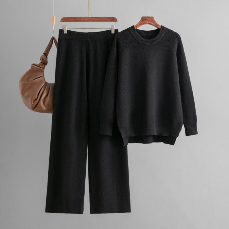 Damen lässiges Strick-Lounge-Set mit weitem Oberteil und bequemen Hosen R&B