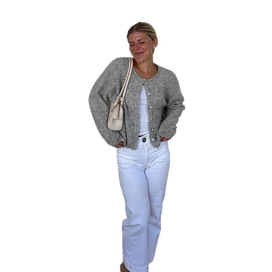 Damen lässige Strickjacke mit weitem Schnitt und Knopfdetails R&B