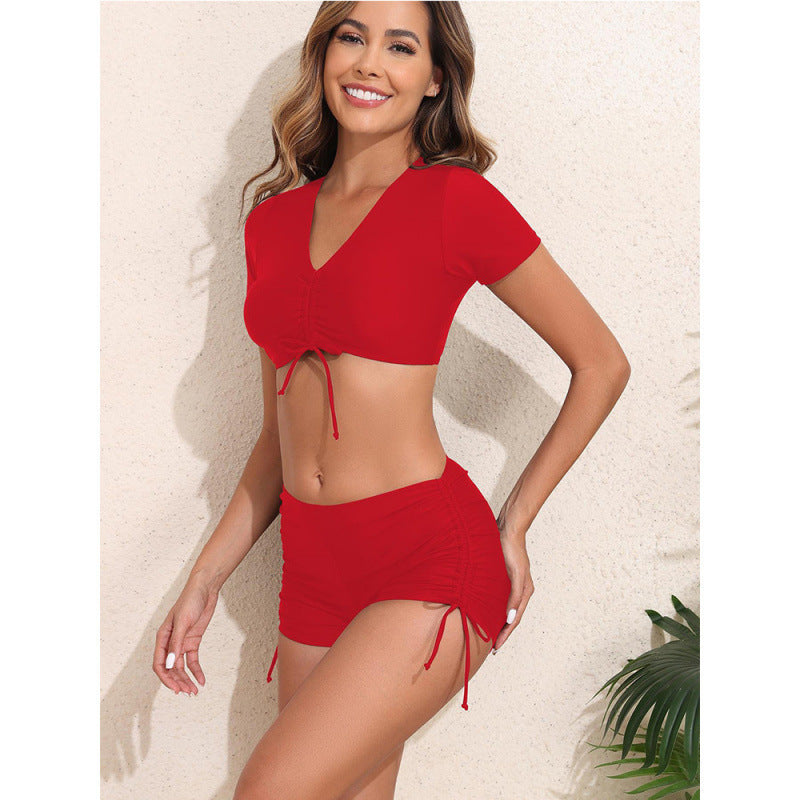 Damen Sportliches Bikini-Set mit kurzem Oberteil und schnürbarem Höschen R&B
