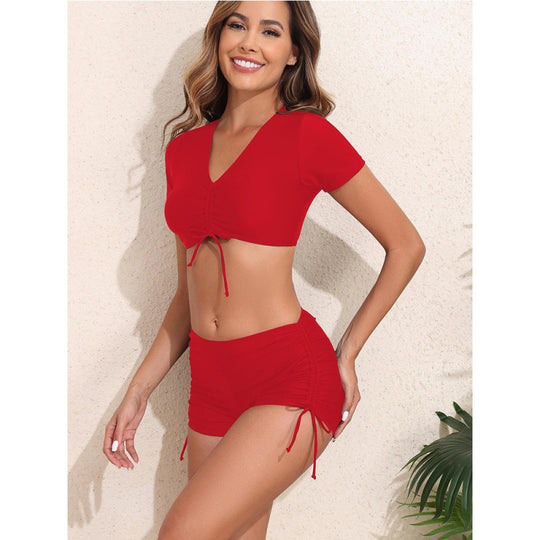 Damen Sportliches Bikini-Set mit kurzem Oberteil und schnürbarem Höschen R&B