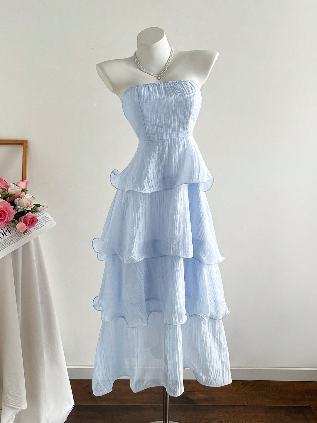 Damen langes Strandkleid mit voluminösen Rüschendetails R&B