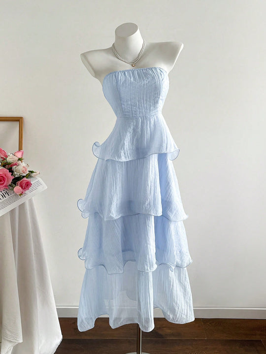 Damen langes Strandkleid mit voluminösen Rüschendetails R&B