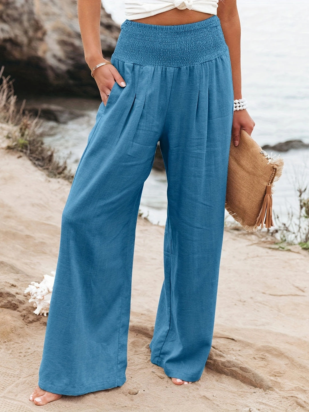 Damen weite Leinenhose mit elastischem Bund R&B