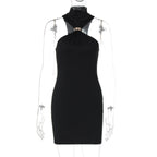 Damen elegantes Minikleid mit hohem Kragen und Details aus satinierter Textur R&B