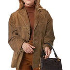 Damen modische Übergangsjacke aus samtähnlichem Material mit praktischen Taschen R&B